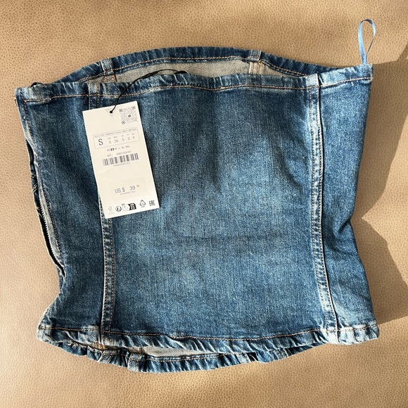 NWT Zara Denim Strapless Top - Picture 2 of 7